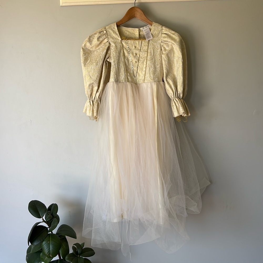 Pottery Barn Kids Elegant Gold & Cream Dress – Girls Size 7/8
